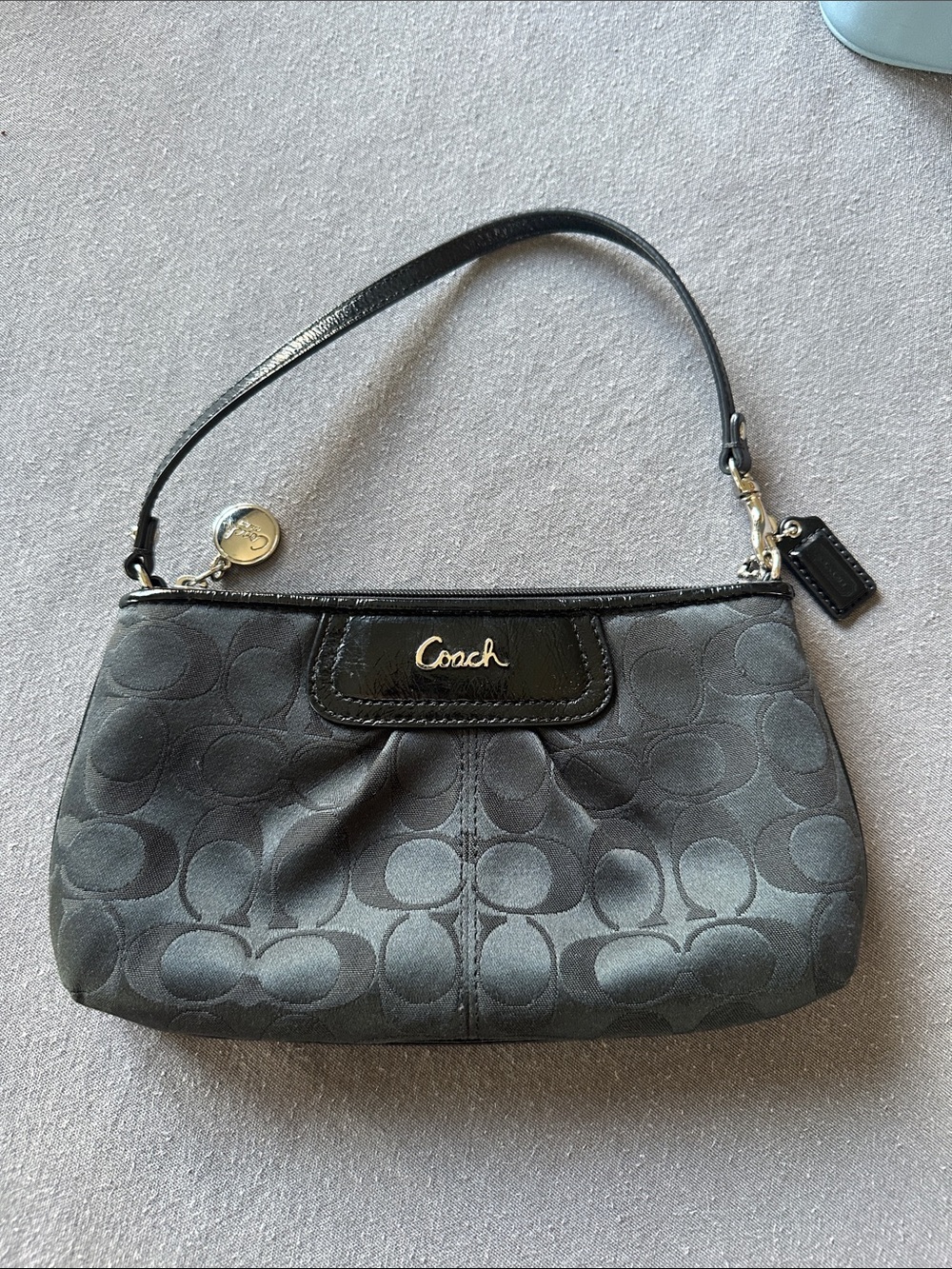 Coach Black Signature Jacquard Wristlet with Leather Trim